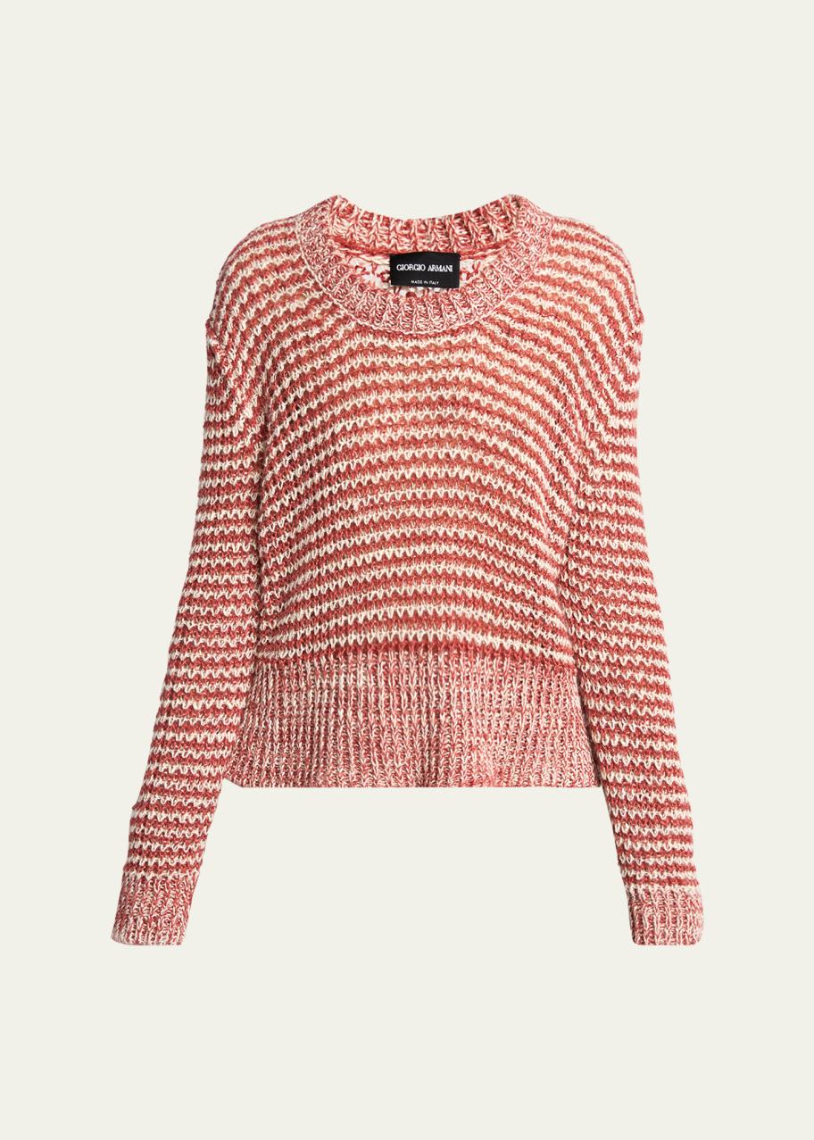 Giorgio Armani Striped Linen Open-Knit Crewneck Sweater - Bergdorf