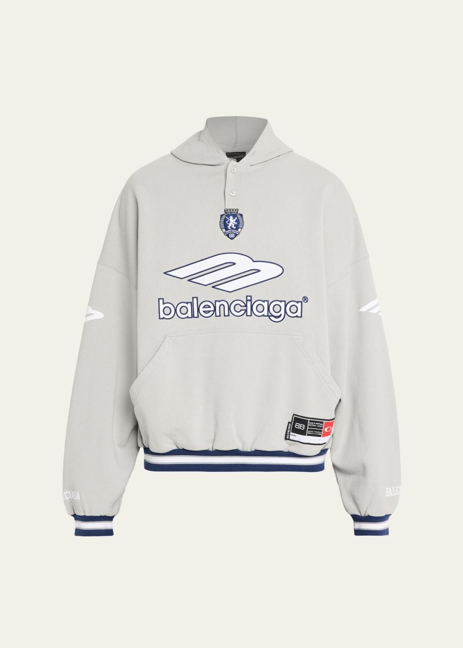 Balenciaga Men's 3B Football Fleece Polo Hoodie - Bergdorf Goodman