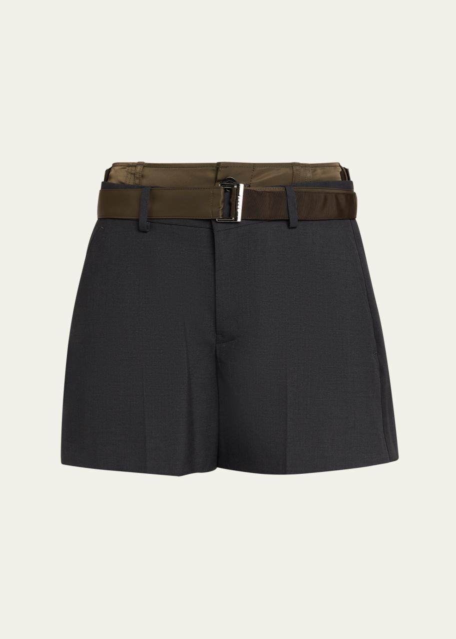 sacai Nylon Twill Double-Waistband Suiting Shorts - Bergdorf Goodman