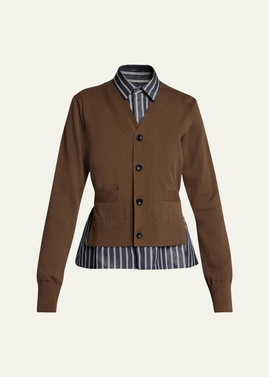sacai Mixed-Media Striped Layered Cardigan - Bergdorf Goodman
