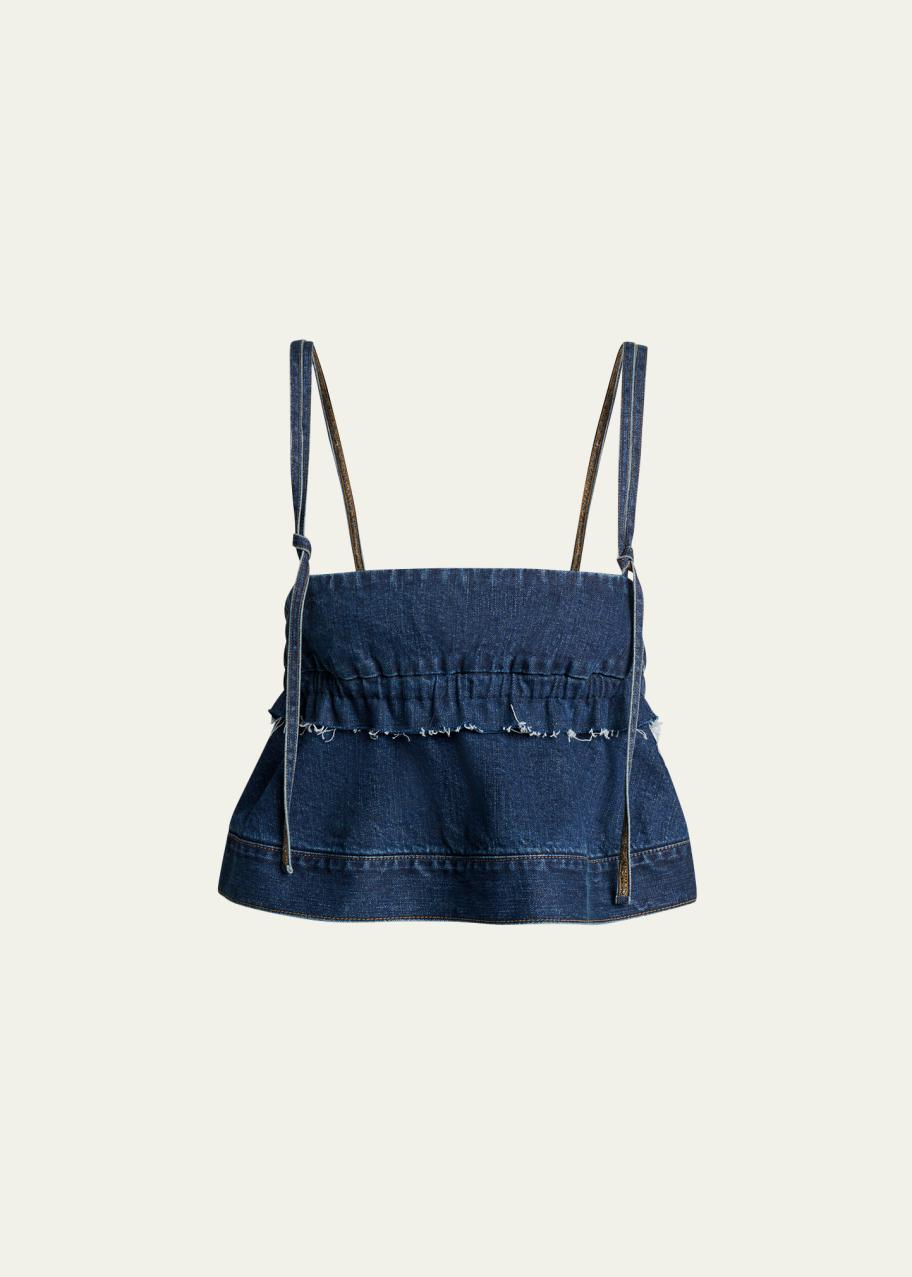 sacai Denim Sleeveless Crop Peplum Top - Bergdorf Goodman