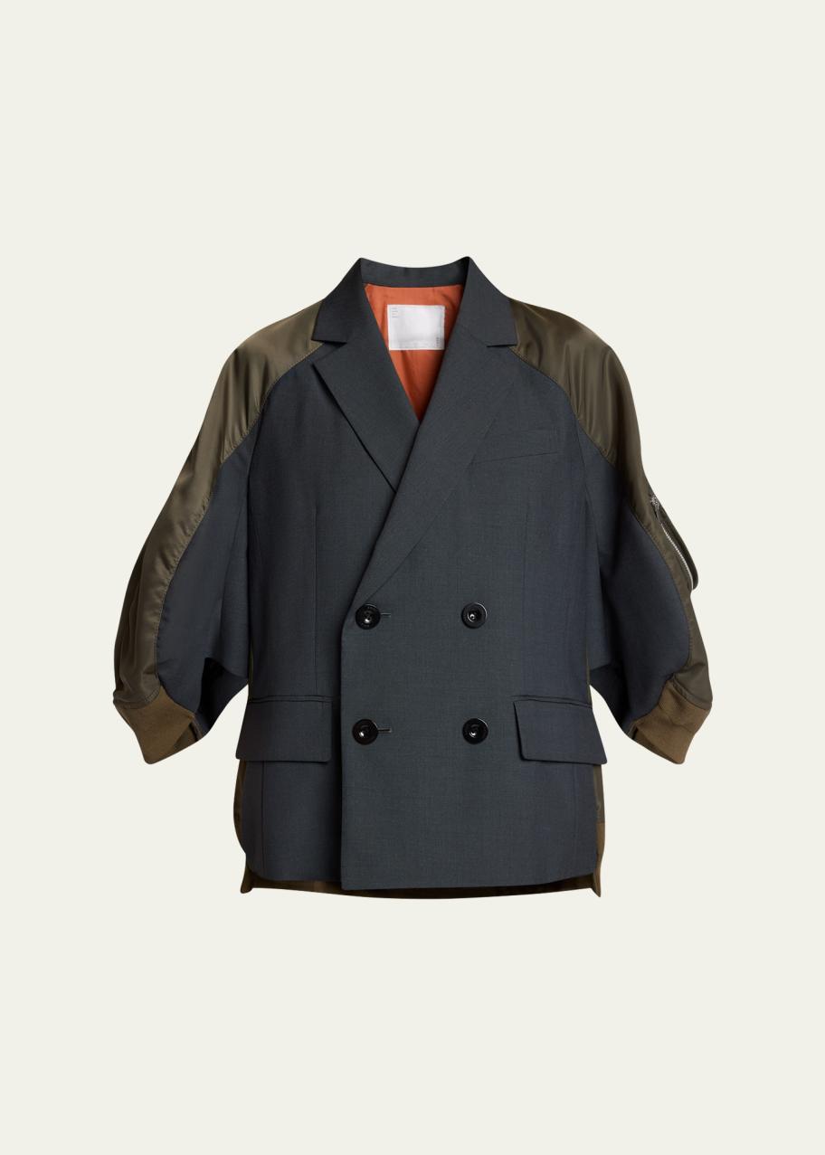 sacai Mixed-Media Suiting Bomber Jacket - Bergdorf Goodman