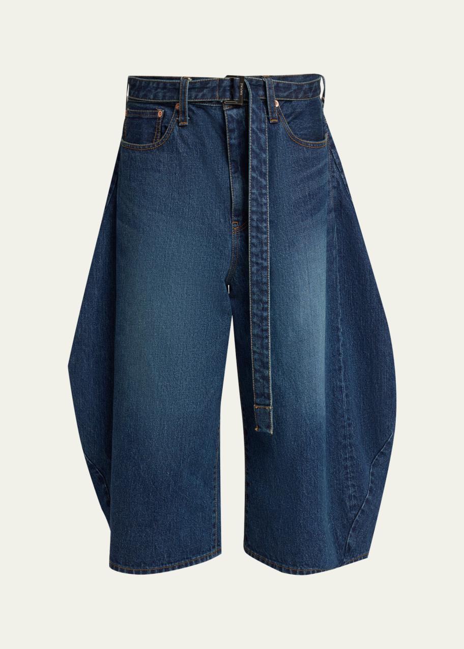 sacai Belted Denim Barrel-Leg Crop Carpenter Pants - Bergdorf Goodman