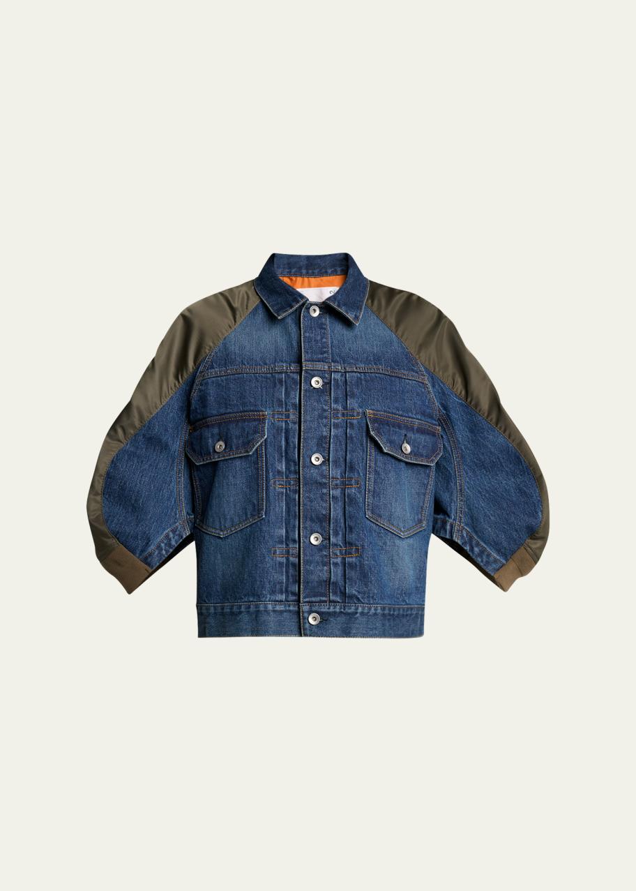 sacai Mixed-Media Denim Bomber Jacket - Bergdorf Goodman