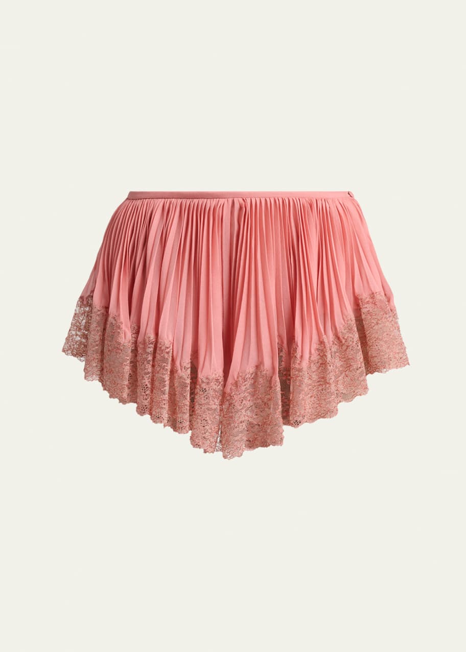 Saint Laurent Lace-Trim Plisse Silk Micro Shorts - Bergdorf Goodman