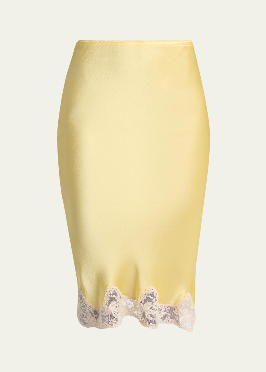 Saint Laurent Lace-Trim Silk Midi Skirt - Bergdorf Goodman
