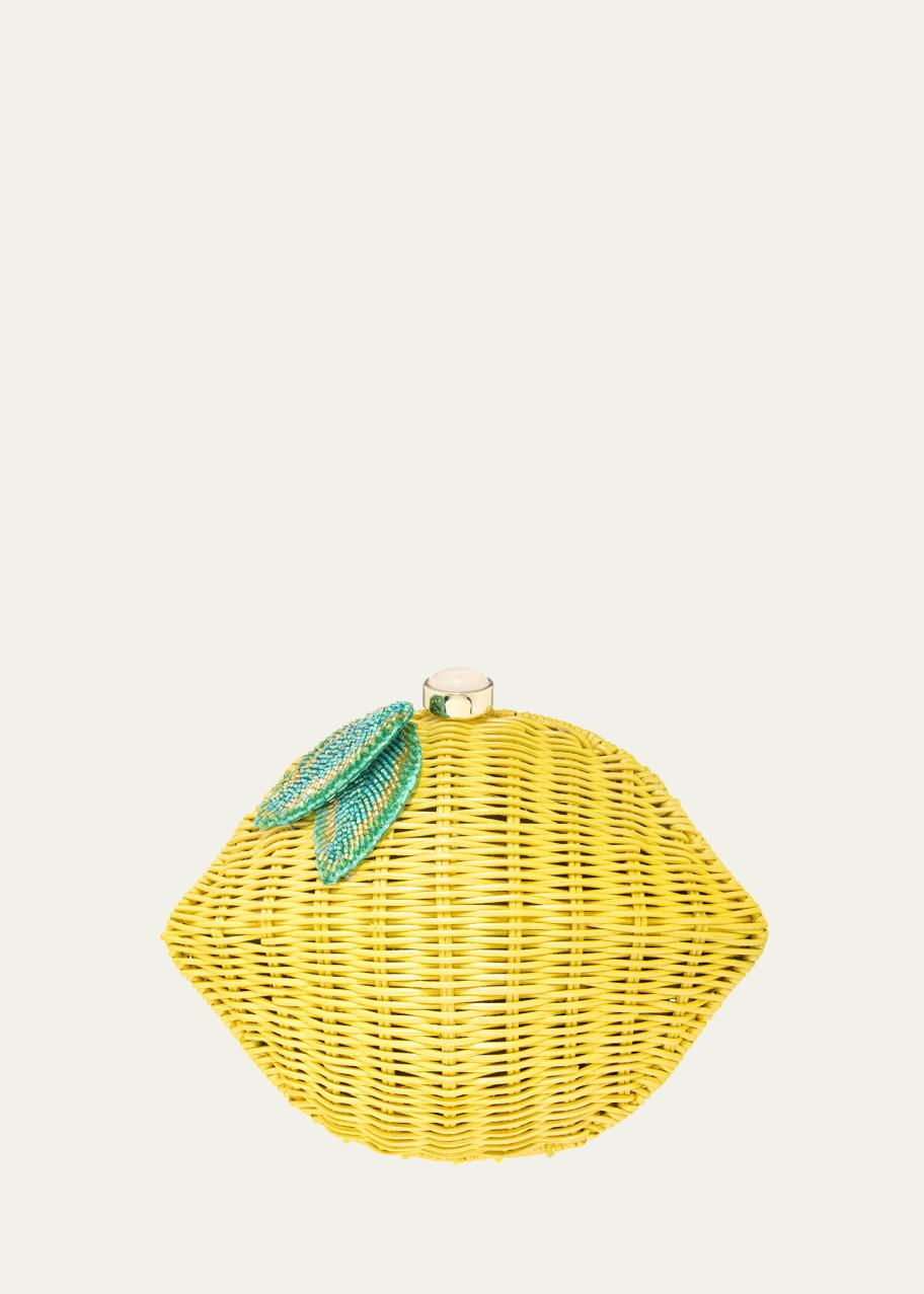 Judith Leiber Couture Lemon Basket-Weave Rattan Clutch Bag