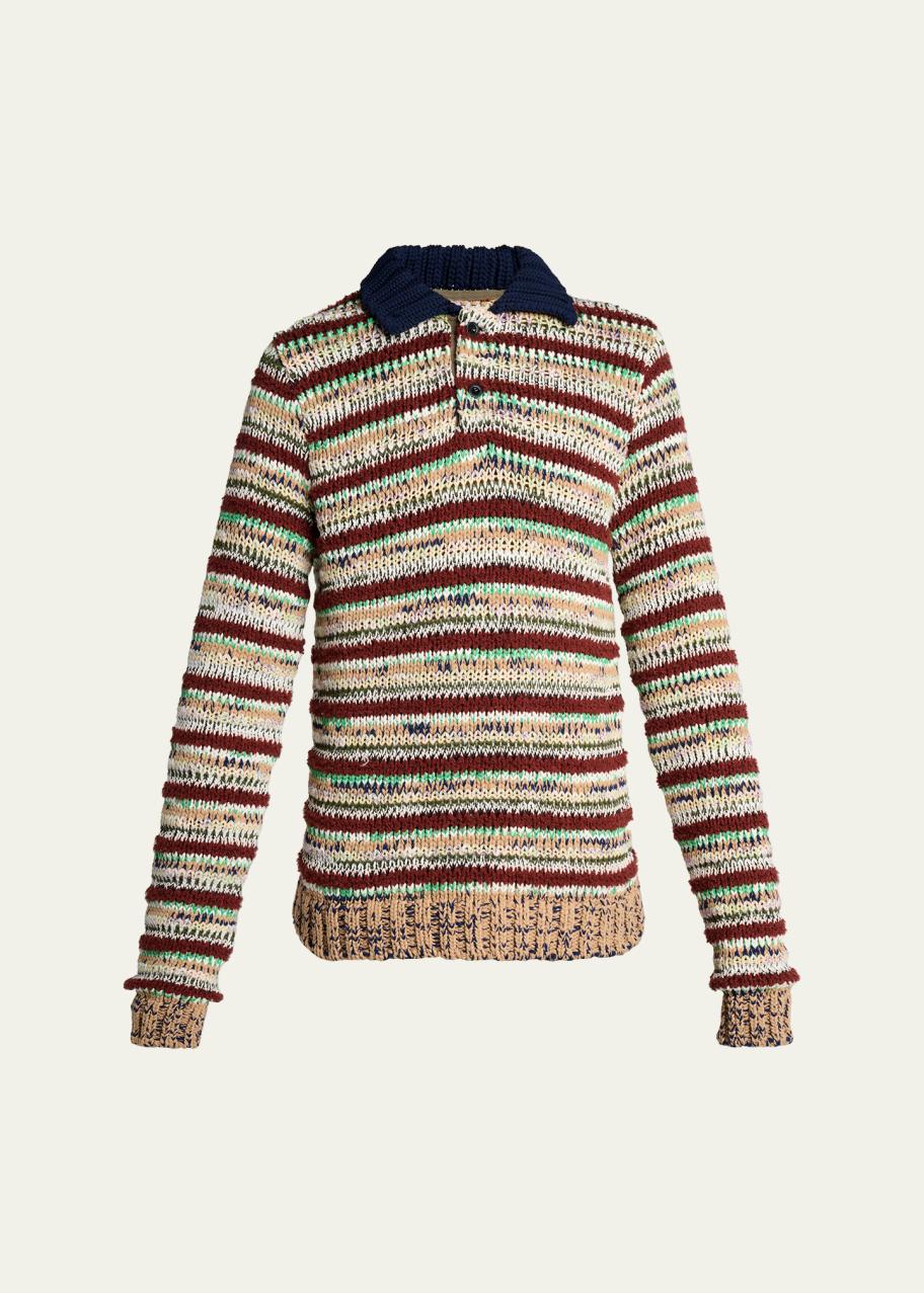 sacai Men's Striped Knit Polo Sweater - Bergdorf Goodman