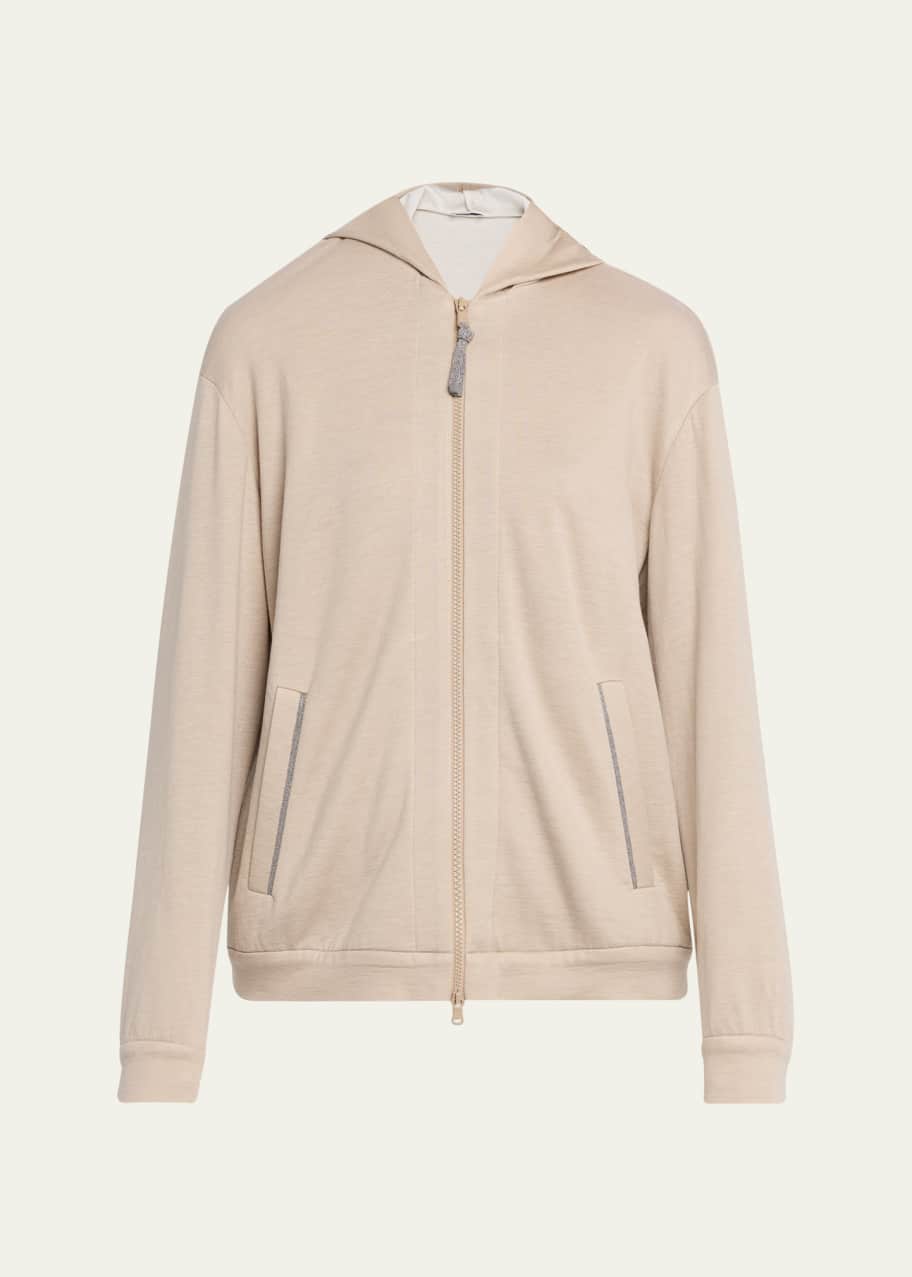 Brunello Cucinelli Monili-Trim Cotton-Silk Zip Cardigan Sweatshirt