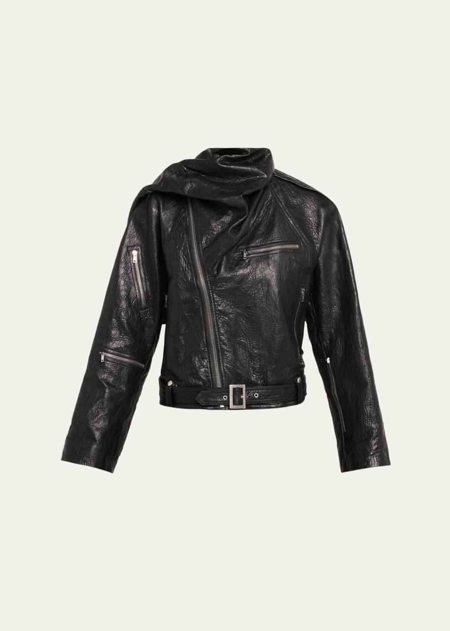 Rick Owens Leather Cropped Scarf Moto Jacket - Bergdorf Goodman