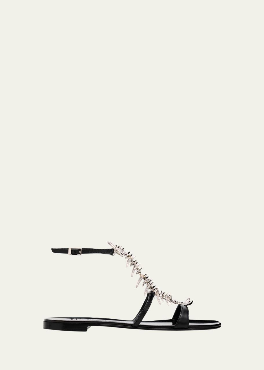 Giuseppe Zanotti Embellished Fishbone Leather Ankle-Strap Sandals