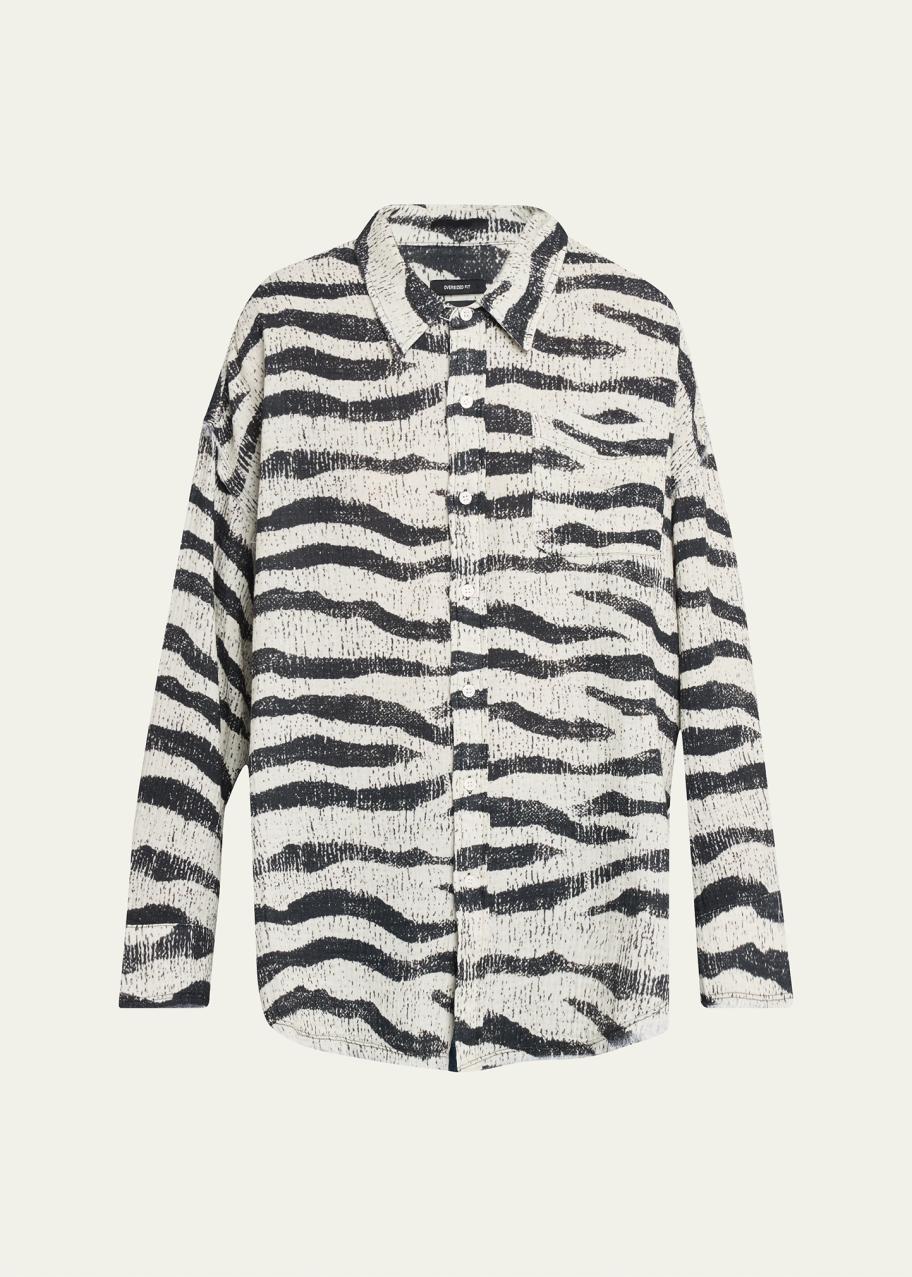 R13 Shredded Seam Drop-Neck Zebra-Print Shirt - Bergdorf Goodman