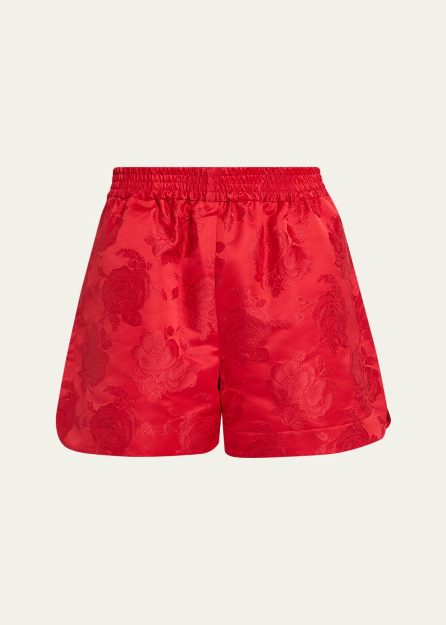 Simone Rocha Men's Red Satin Rose Split Hem Shorts - Bergdorf Goodman