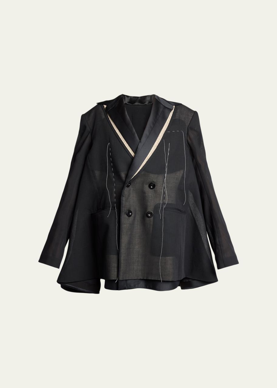 DIOR 21AW sacai ダブルブレストジャケット ウールツイル ブラック sacai Deconstructed Wool Organza Double-Breasted Jacket - Bergdorf