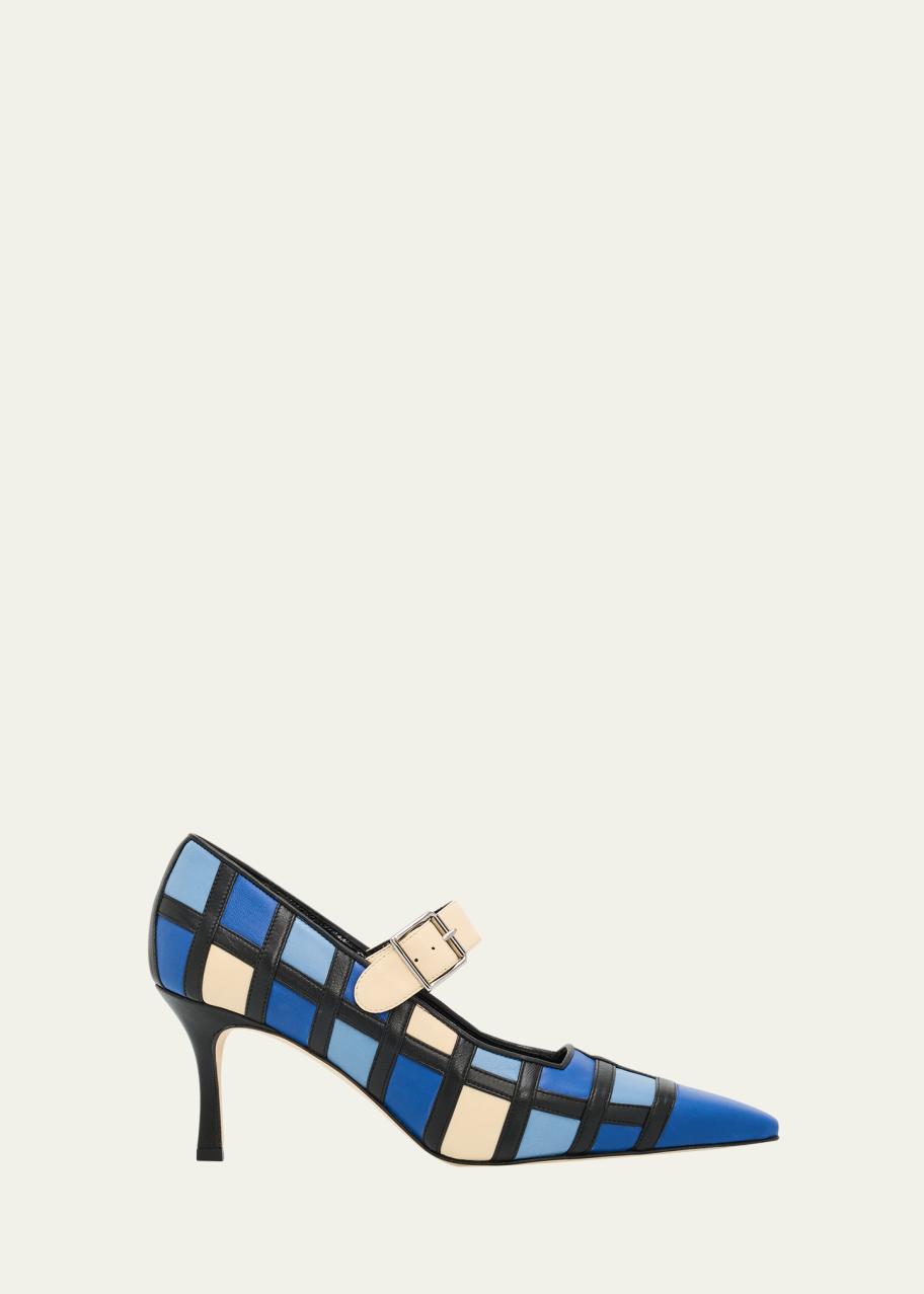 Manolo Blahnik 70mm Cucayahi Patchwork Leather Mary Jane Pumps