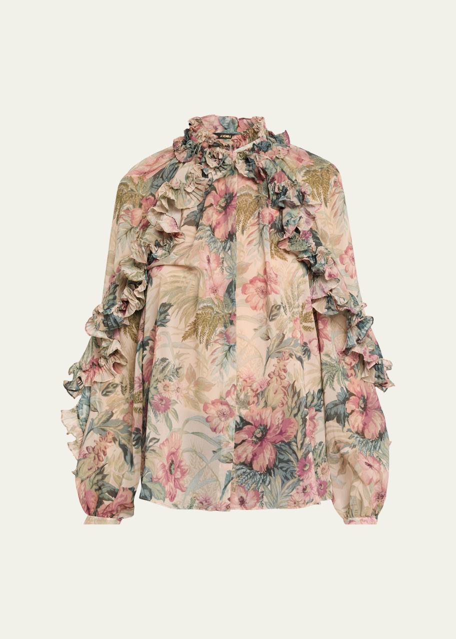ロージーモンスター flower scallop couture blouse Kobi Halperin Esme Floral-Print Ruffle Blouse - Bergdorf Goodman
