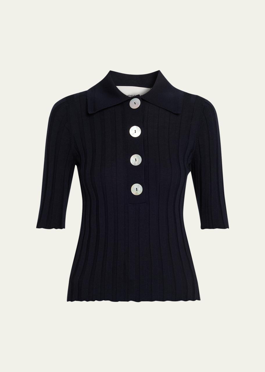 NACKIYE ナキエ　SUGARMAN POLO KNIT 黒　ポロニット NACKIYE Sugarman Short Sleeve Knit Polo - Bergdorf Goodman