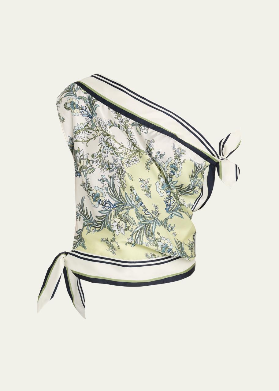 Veronica Beard Tari Printed One-Shoulder Satin Top - Bergdorf Goodman