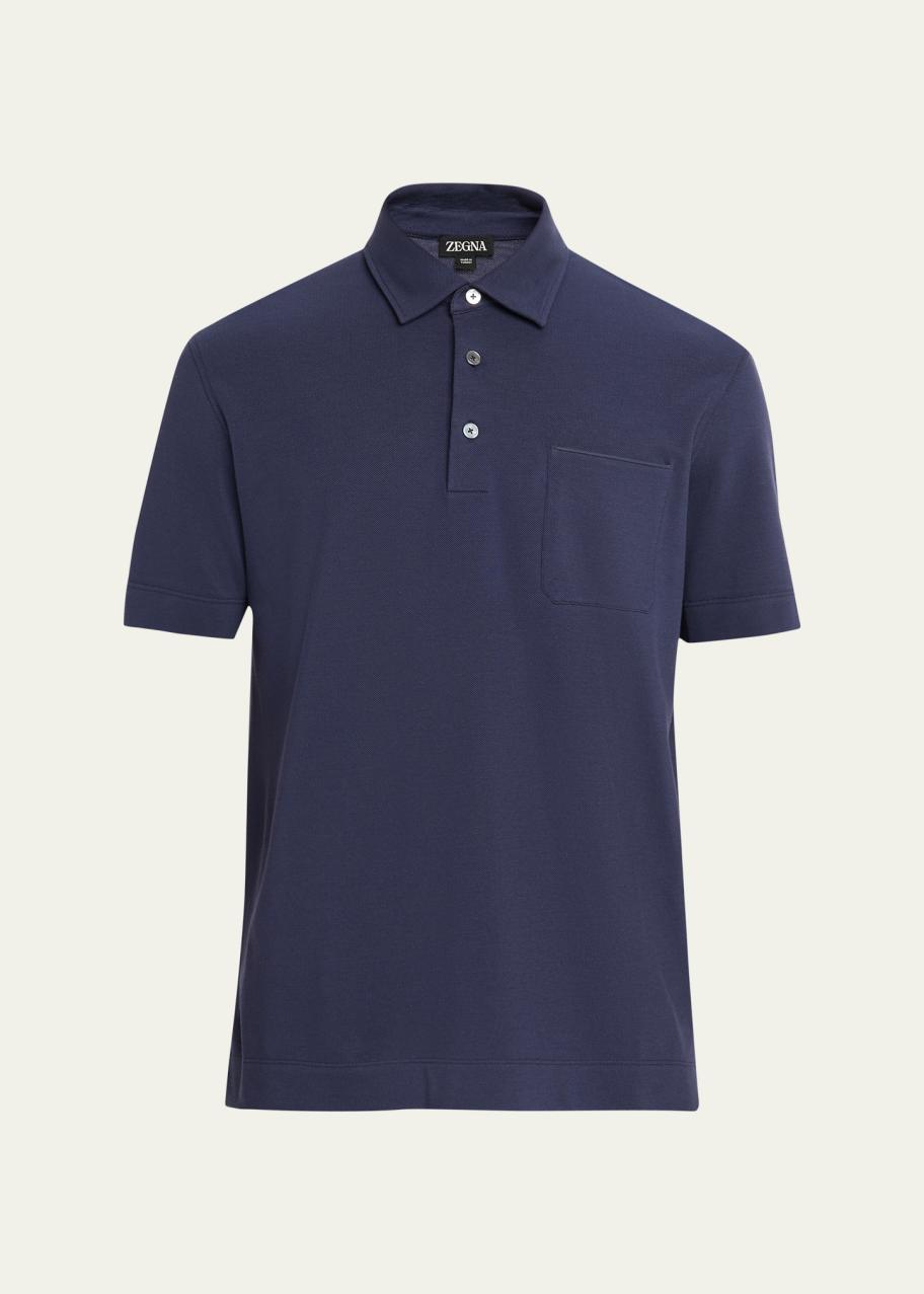 ZEGNA Men's Pique Polo Shirt with Leather-Trim Pocket - Bergdorf