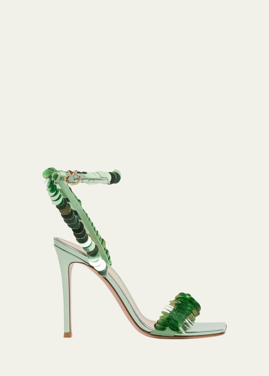 Gianvito Rossi 95mm Sequined Metallic Leather Sandals - Bergdorf