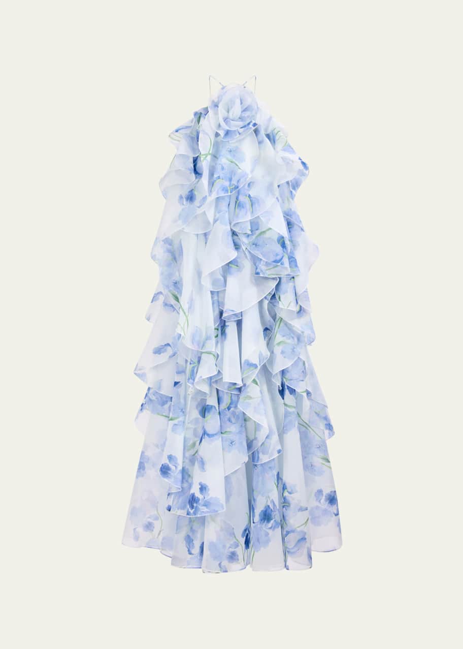 april floral organza ruffle tiered maxi dress Tiered Floral Ruffle Maxi Dress for Women in Pink Multi