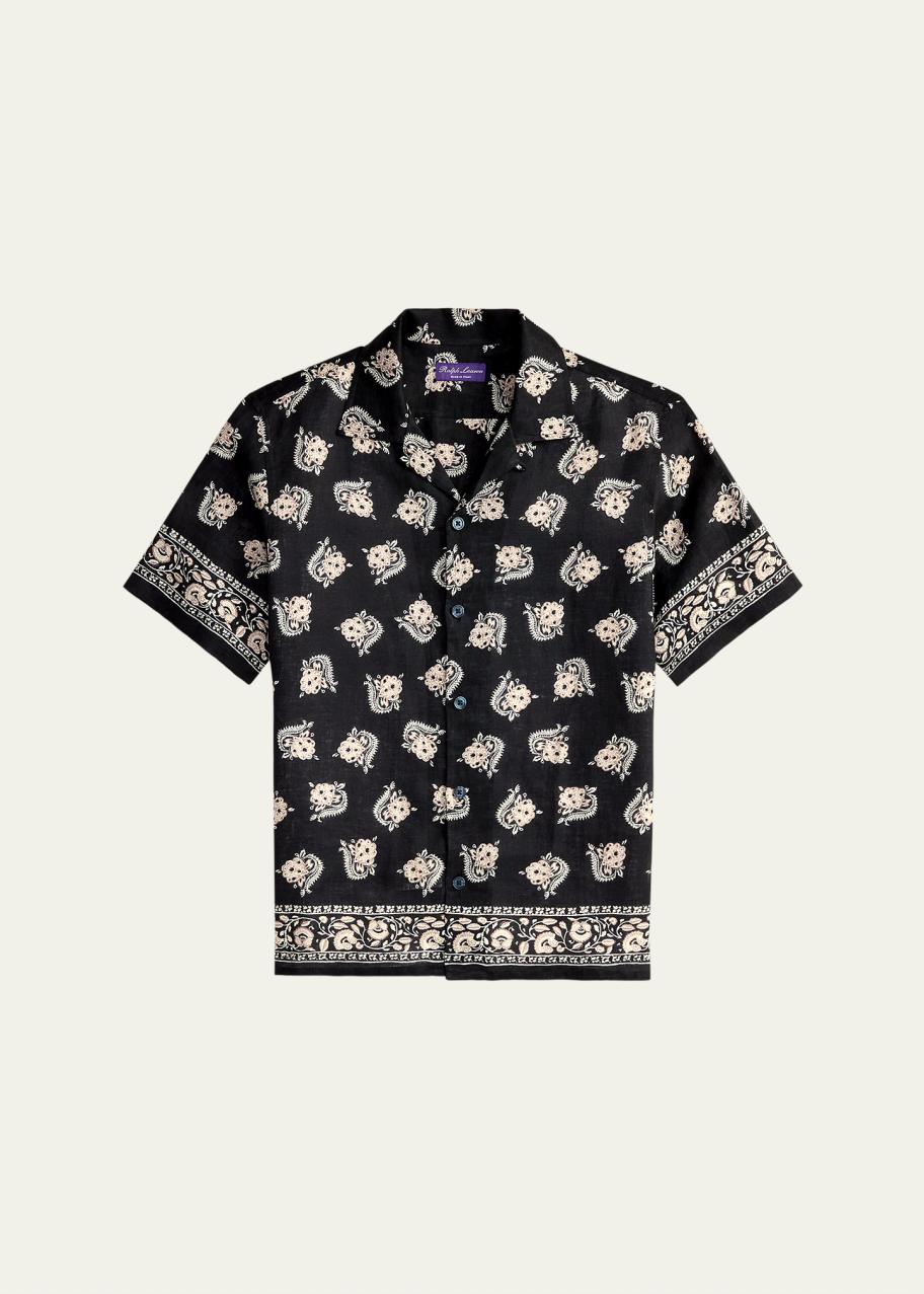 Ralph Lauren Purple Label Men's Paisley-Print Linen Camp Shirt