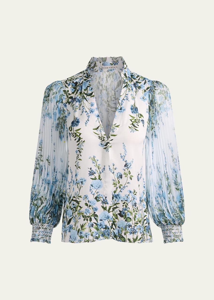 ALICE + OLIVIA Ilan Pleated-Sleeve Blouse - Bergdorf Goodman