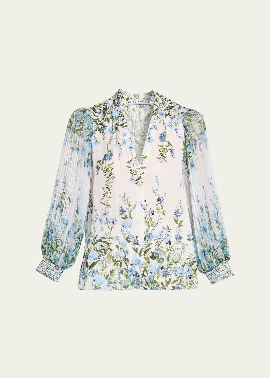 ALICE + OLIVIA Ilan Pleated-Sleeve Blouse - Bergdorf Goodman