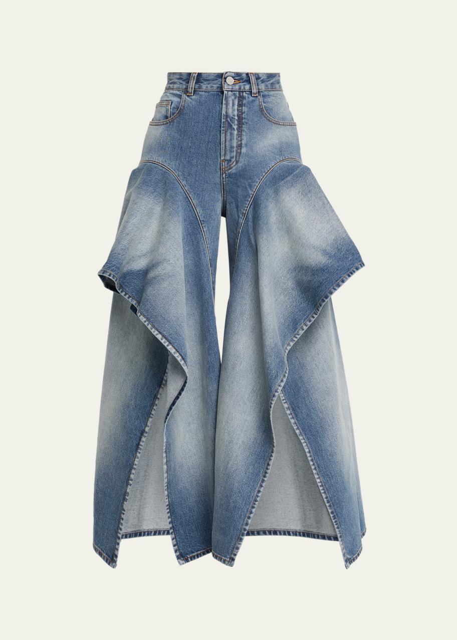 ALAÏA Ruffle Wide-Leg Denim Pants - Bergdorf Goodman