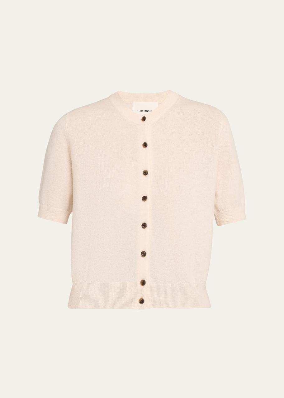 Lisa Yang Marene Short-Sleeve Cashmere Crewneck Cardigan