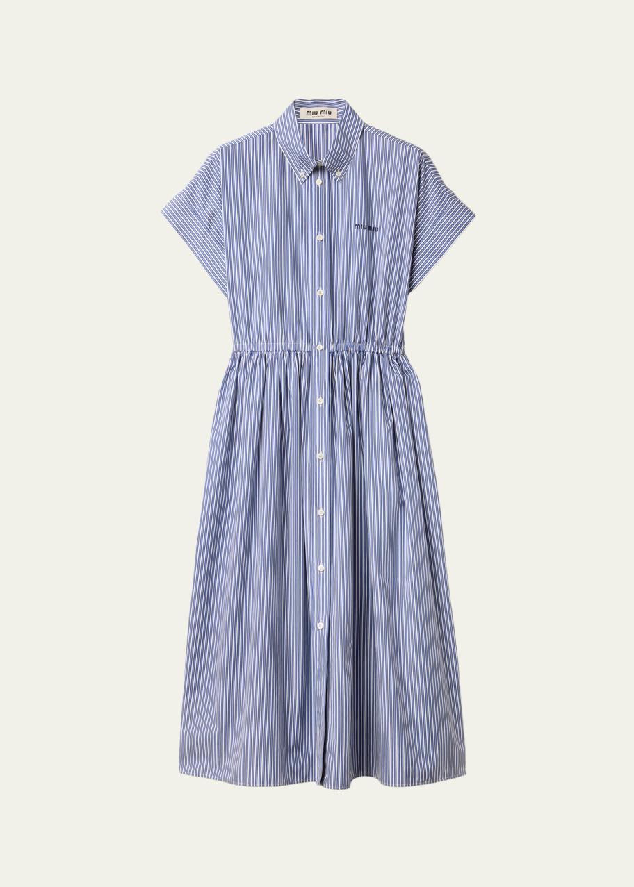 miu miu cotton dress Short-Sleeve Striped Poplin Midi Shirtdress 🥀 Empire Dress Vintage blue lace up back gown Straight fit Size:15.0 2/3 Mini dress