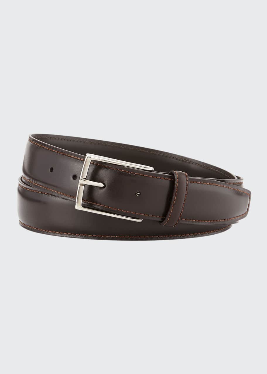Zegna Men's Leather Belt w/Polished Buckle - Bergdorf Goodman