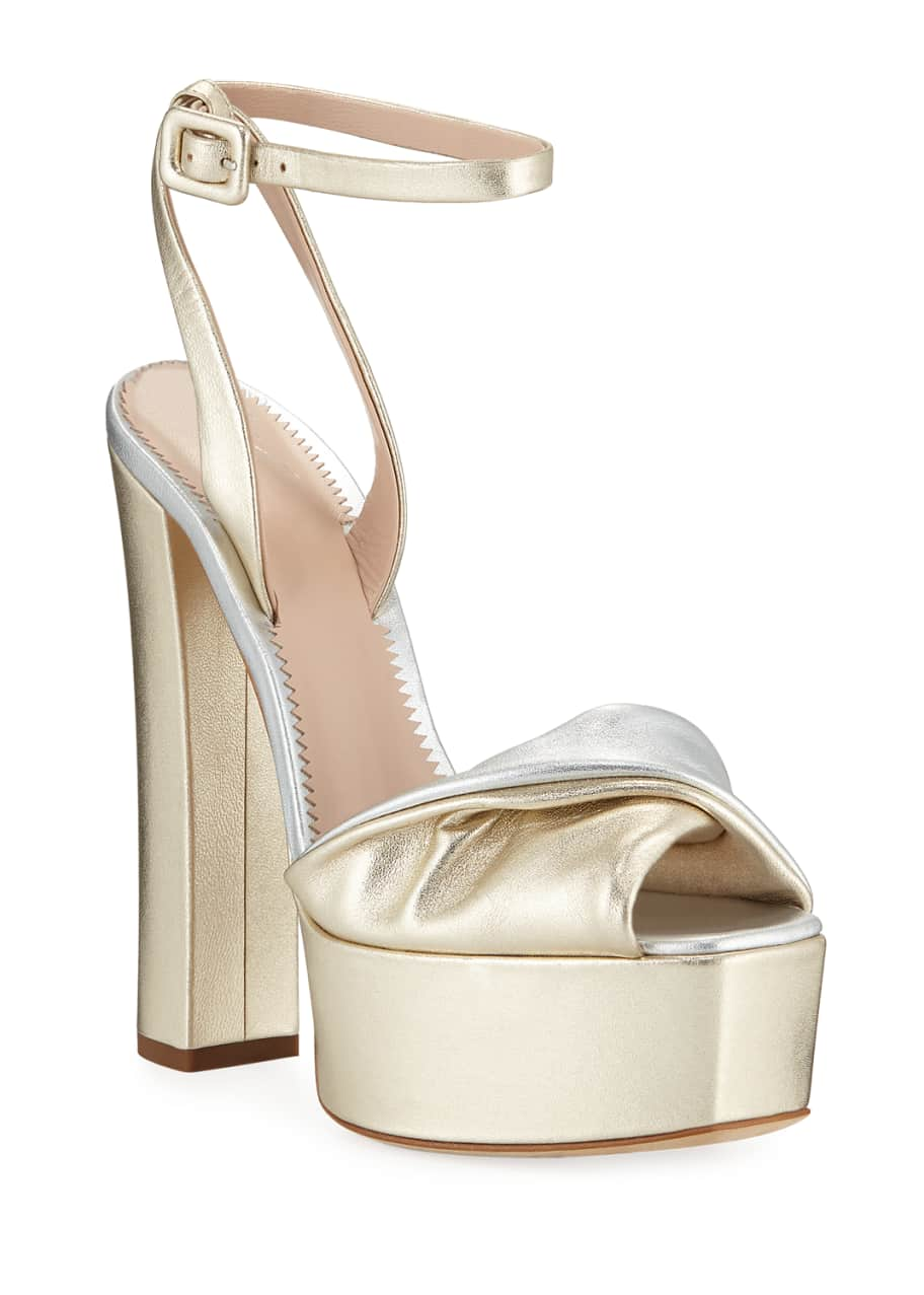 Image 1 of 1: Metallic Leather Platform Sandals