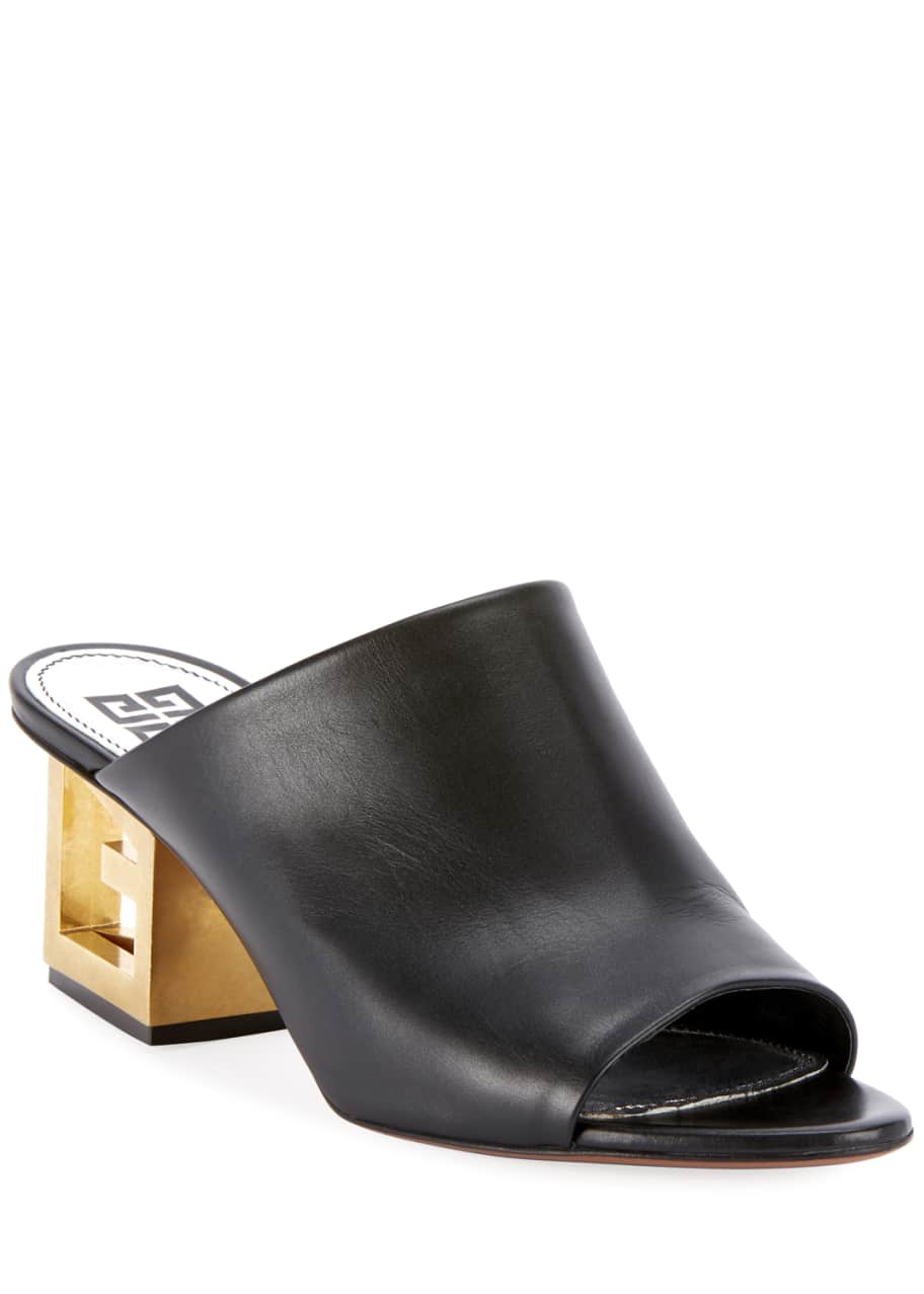 Image 1 of 1: Leather Sandals with Logo Heel