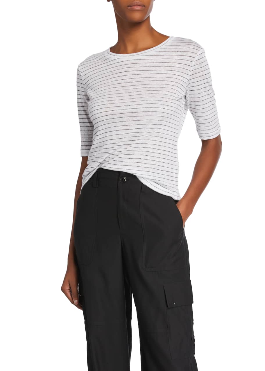 Vince MicroStripe ElbowSleeve Crewneck TShirt Bergdorf Goodman