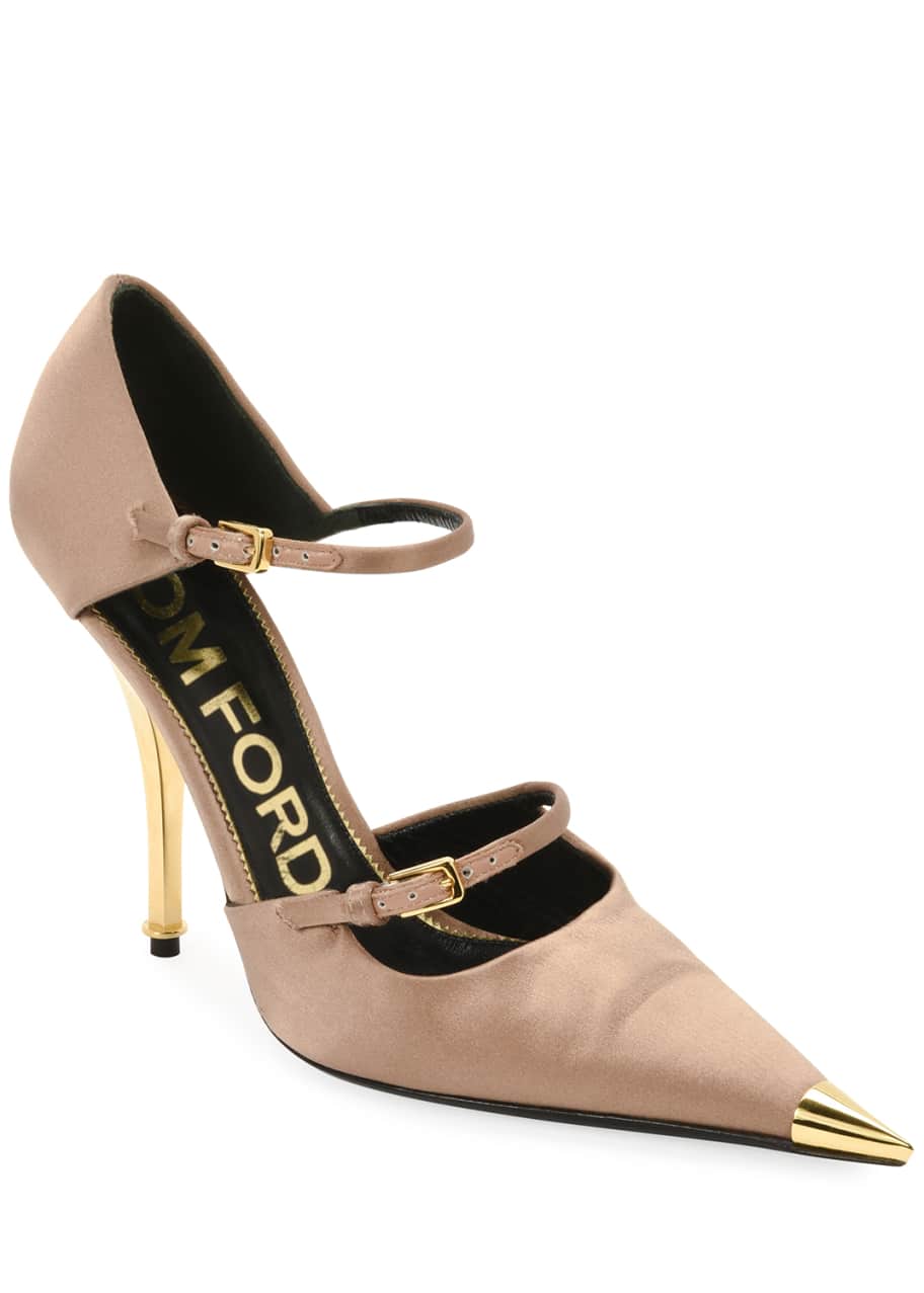 TOM FORD Two-Strap Satin Mary Jane Pumps with Pointed Metal Toe - Bergdorf  Goodman