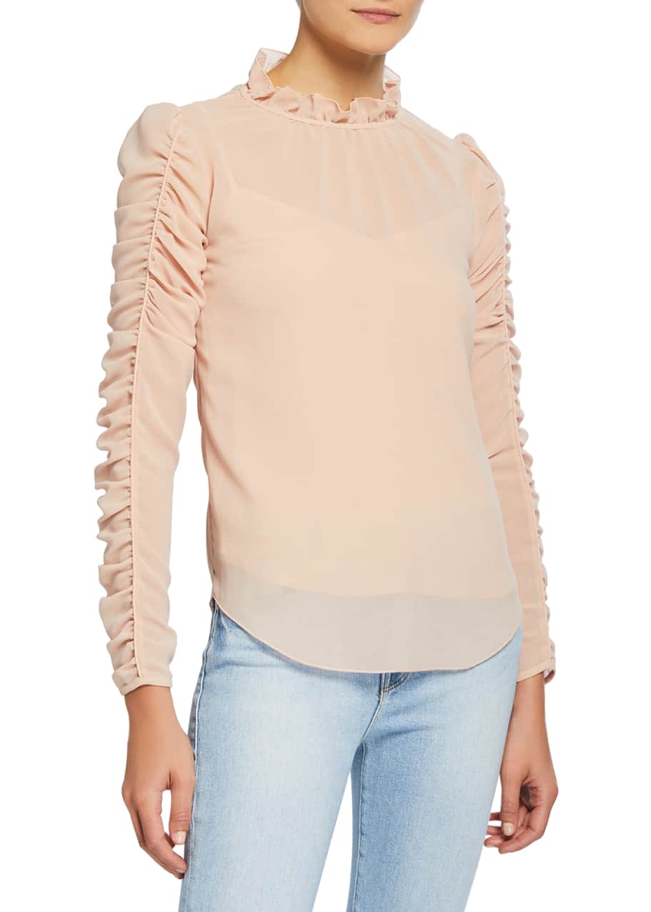 Image 1 of 1: Long-Sleeve Ruched Georgette Blouse
