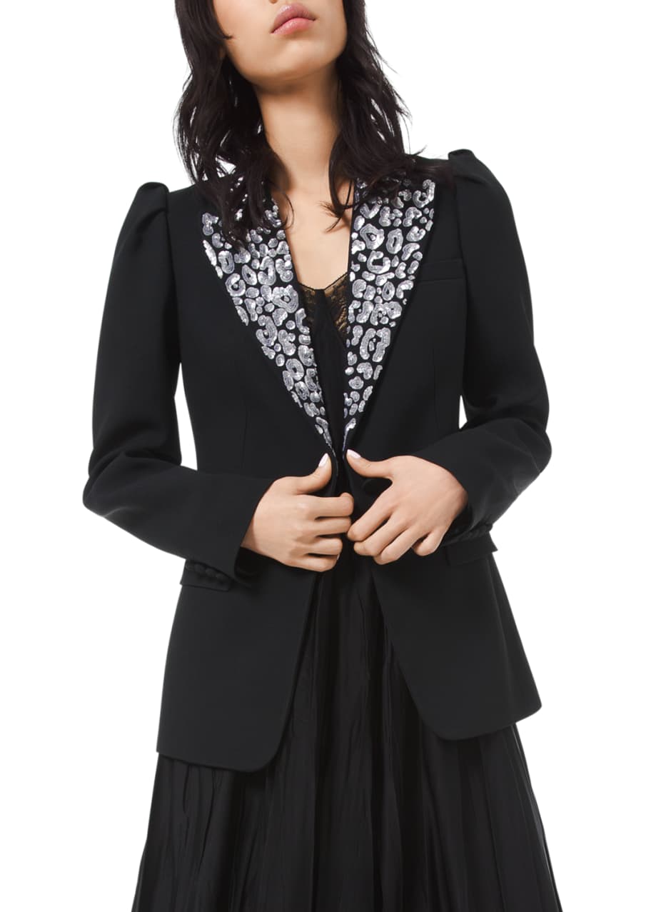 Michael Kors Collection Leopard Embroidered Puff Sleeve Blazer ...