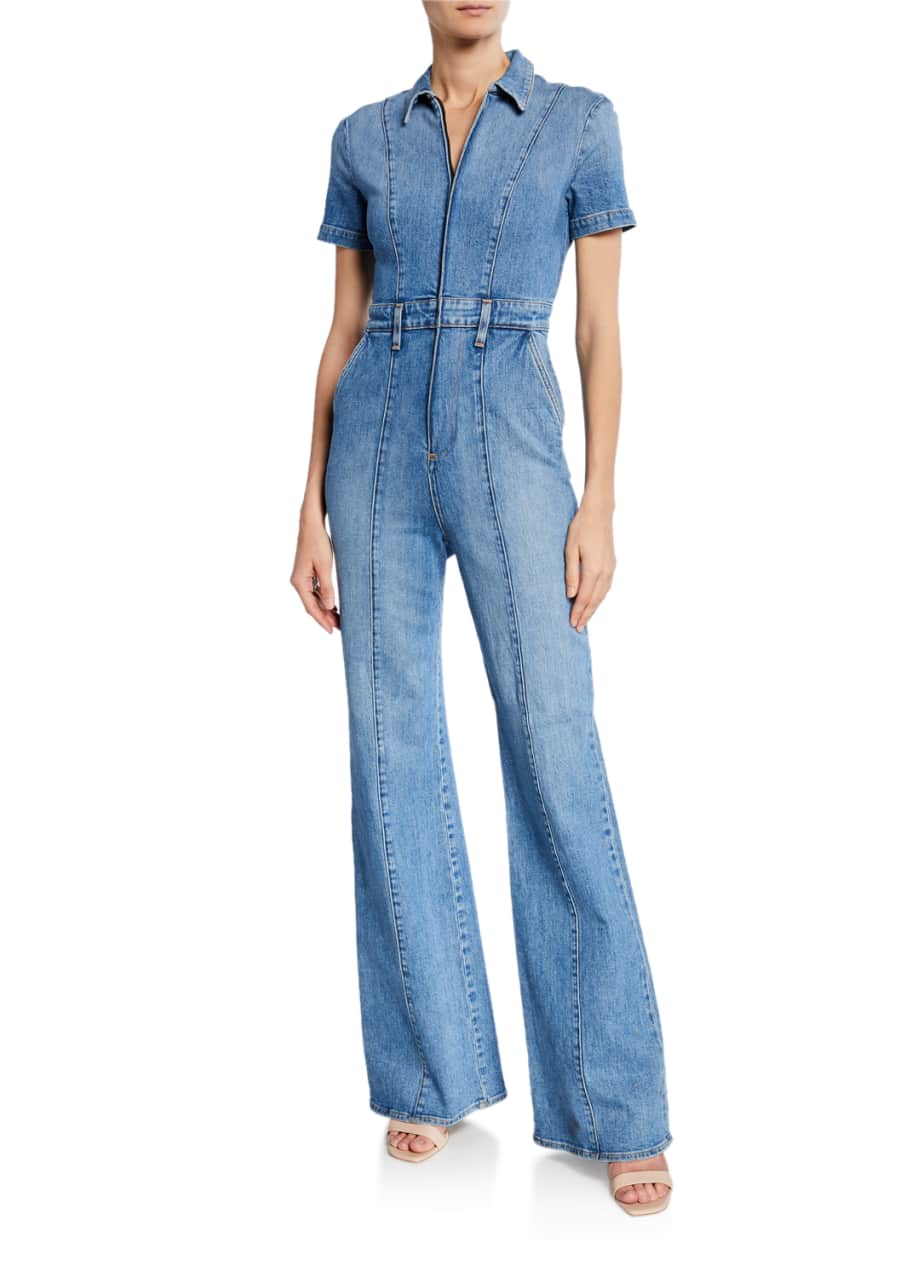 ALICE + OLIVIA JEANS Gorgeous Wide-Leg Fitted Denim Zip Jumpsuit ...