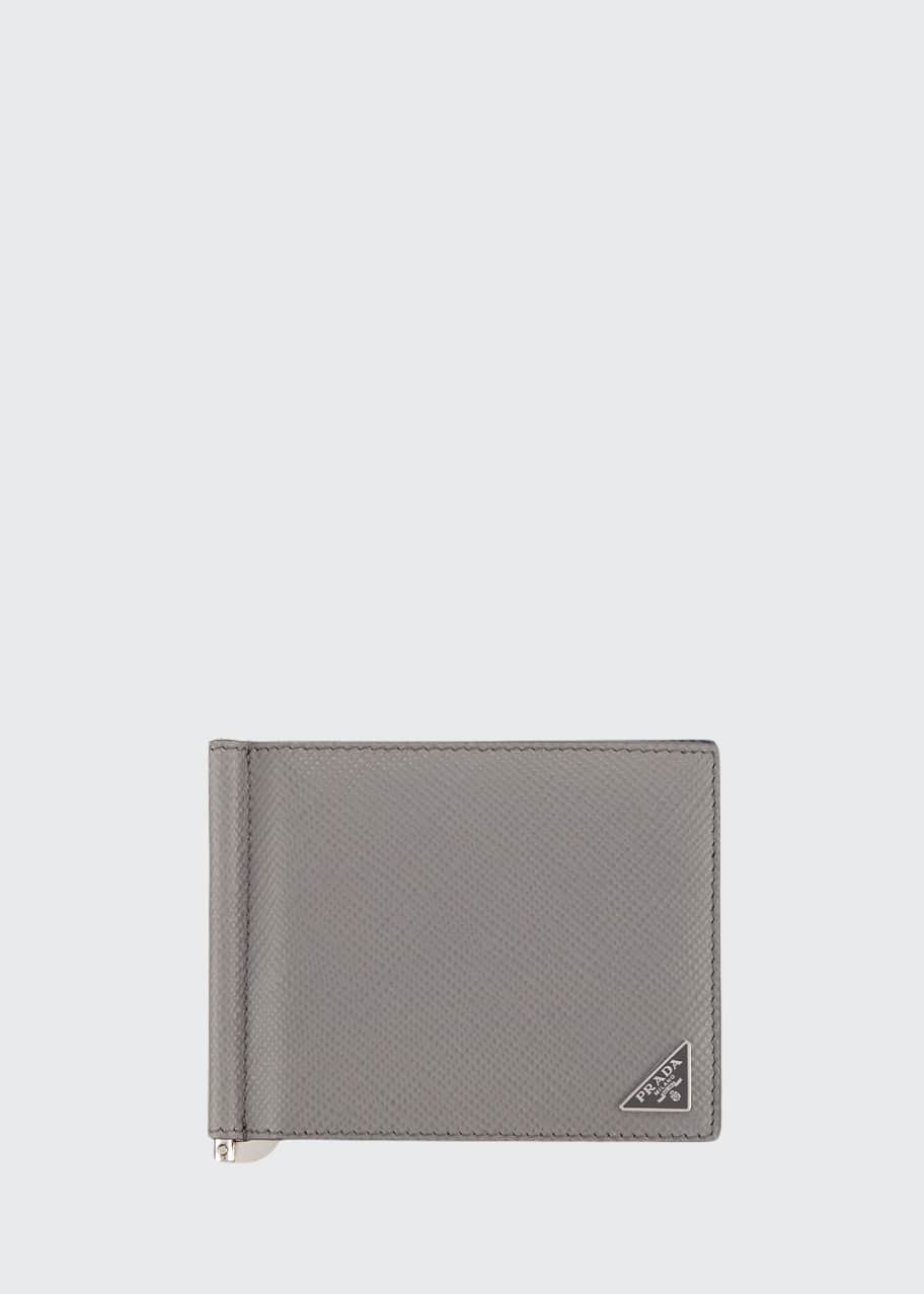 Prada Bicolor Saffiano Leather Card Case w/ Money Clip - Bergdorf Goodman