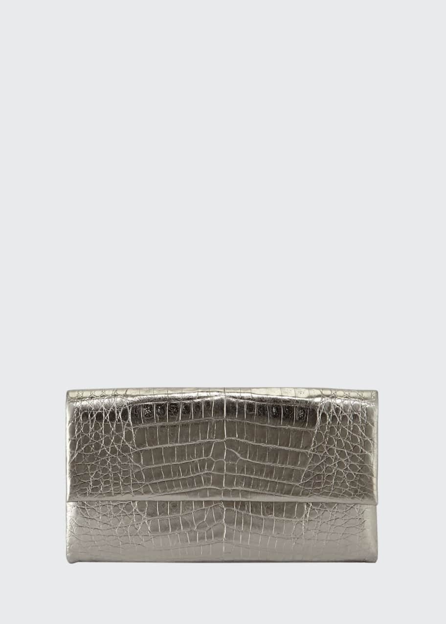 Image 1 of 1: Simple Crocodile Flap Clutch Bag