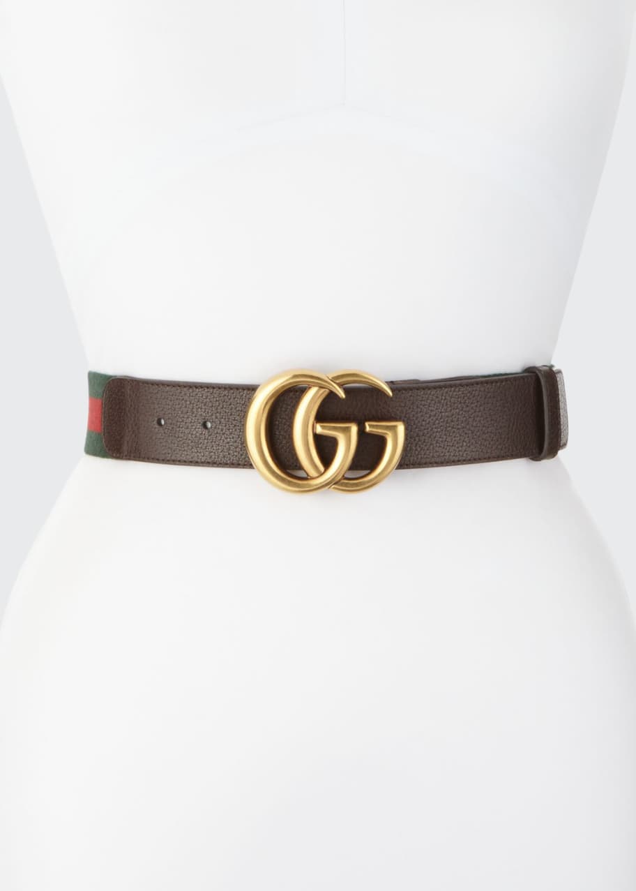 Image 1 of 1: Wide Leather/Web Belt, Cocoa