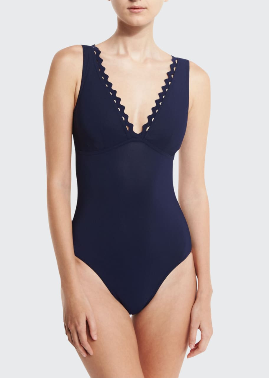 Image 1 of 1: Rick Rack Scalloped-Neck Underwire One-Piece Swimsuit