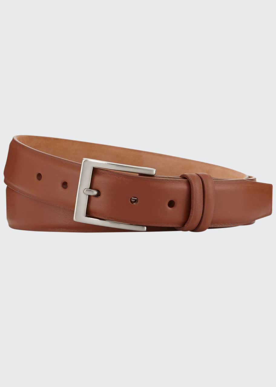 W. Kleinberg Basic Leather Belt with Interchangeable Buckles, Brown ...