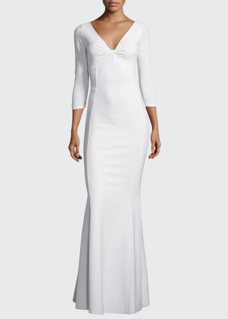 Image 1 of 1: Custom Collection: Saturnnia 3/4-Sleeve Twist-Front Long Gown