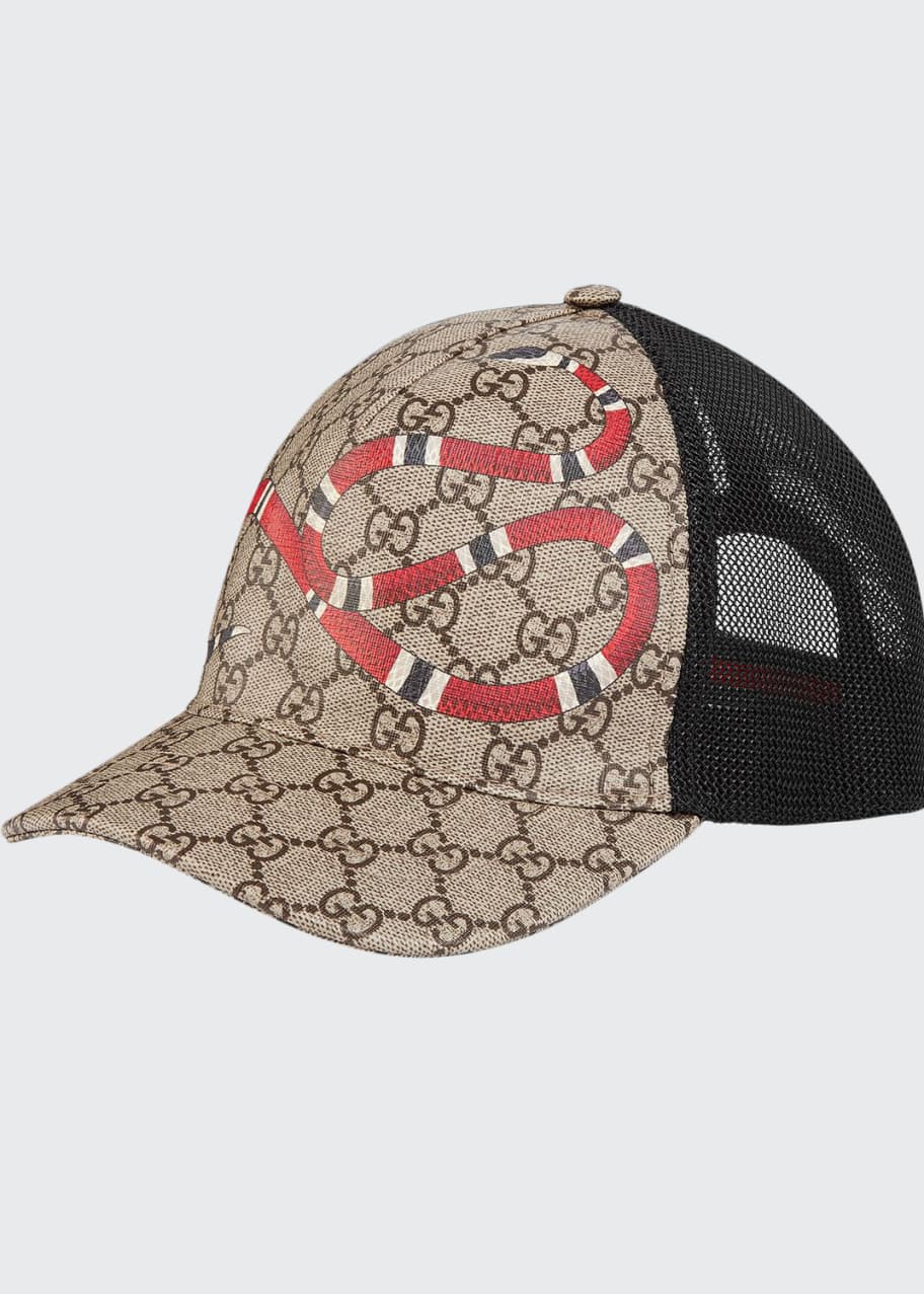 Image 1 of 1: Snake-Print GG Supreme Baseball Hat, Brown