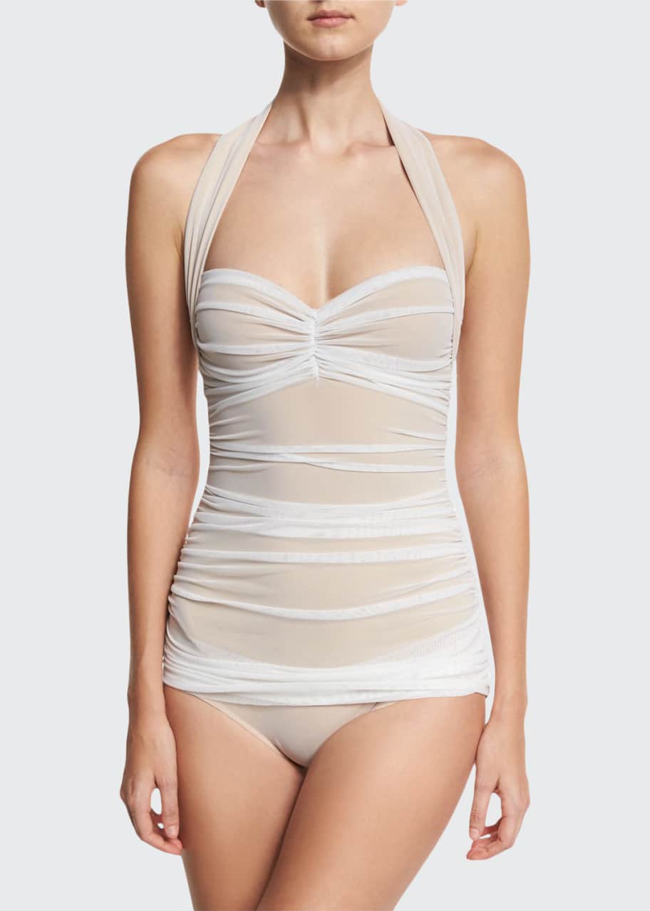 Norma Kamali Bill Mio Halter One Piece Swimsuit White Bergdorf Goodman