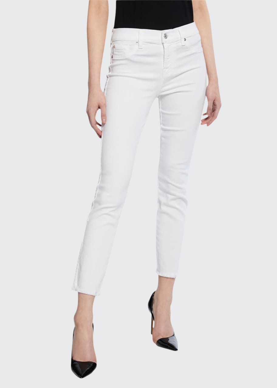 Image 1 of 1: Roxanne Raw-Edge Ankle Skinny Jeans, White