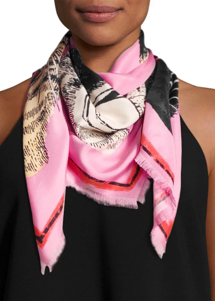Gucci Tiger Face Silk Scarf Rose Bergdorf Goodman