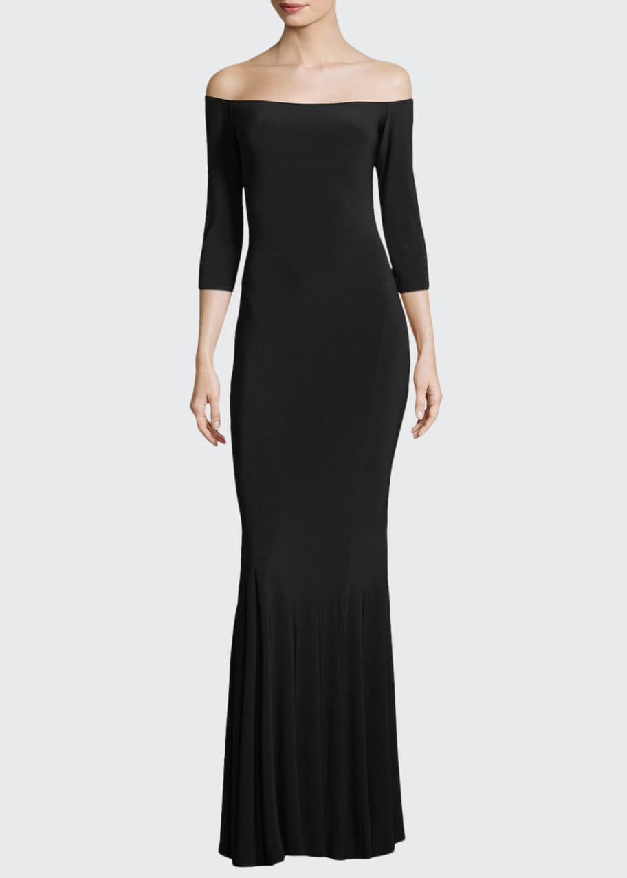 Image 1 of 1: Off-the-Shoulder 3/4 Sleeves Fishtail Evening Gown